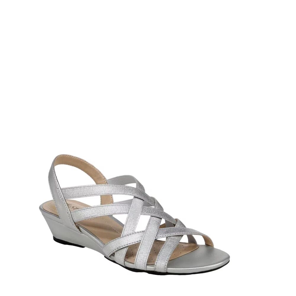 LifeStride Women's Yung Strappy Wedge Sandals Silver Size 10 M NEW!